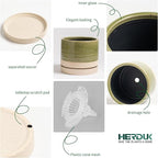 6 Inch Plant Pots, Ceramic Planter Pot with Drainage Hole & Saucer, Indoor/Outdoor Cylinder Round Planter Pot, Green & Beige