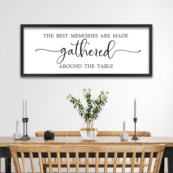 The Best Memories Are Made Gathered Around The Table Wall Art 40"x15" Large Dining Room Wood Framed Signs Kitchen Wall Hanging Decor (Black)