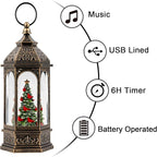 Lighted Christmas Tree Cardinal Music Snow Globe Water Lantern with Swirling Glitter Decoration for Christmas Home, Living Room, Battery Operated or USB Powered