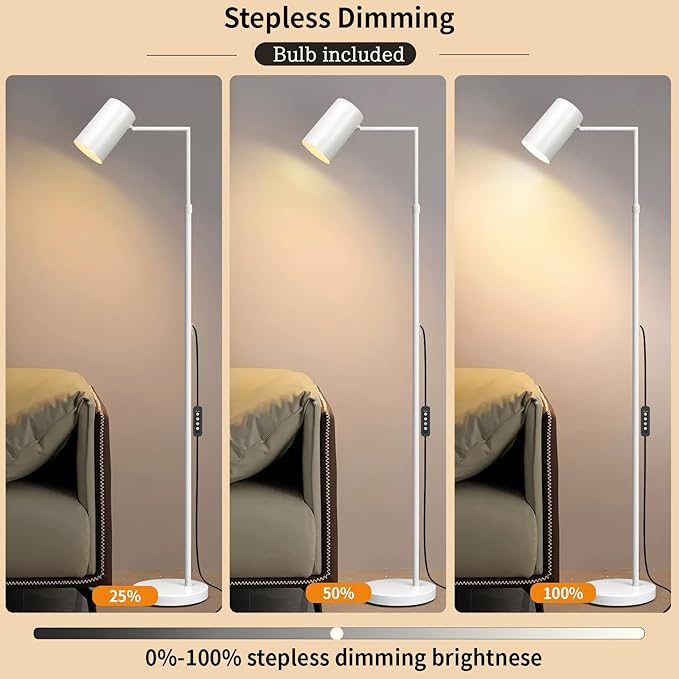 Stepless Dimmable Arc Floor Lamp for Living Room with Timer,Height Adjustable Modern Reading Standing Lamps for Living Room,Reading Room,Office,LED Bulb Included (White-DM)