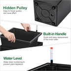 30" Tall Planters Set of 2, Outdoor＆Indoor Black Planter Pots, High Front Porch Planter Pots with Drainage Holes＆Water Level Monitor Movable Wheels ＆Inner Bucket, Automatic Watering,Black