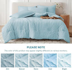 MUXHOMO 7 Pieces King Comforter Set, Seersucker Bed in a Bag King Size, All Season Luxury Bedding Set with Comforter, Flat Sheet, Fitted Sheet, Pillowcases & Shams, Lake Blue