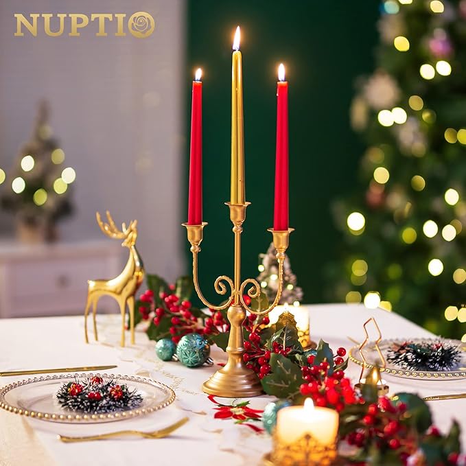 NUPTIO Candlestick Holders Candelabras Gold Candle Stick Stands 2 Pcs Metal Candelabra Centerpieces Candlestick Holders for Tapered Candles Wedding Birthday Party Dining Table Christmas Decoration 11"