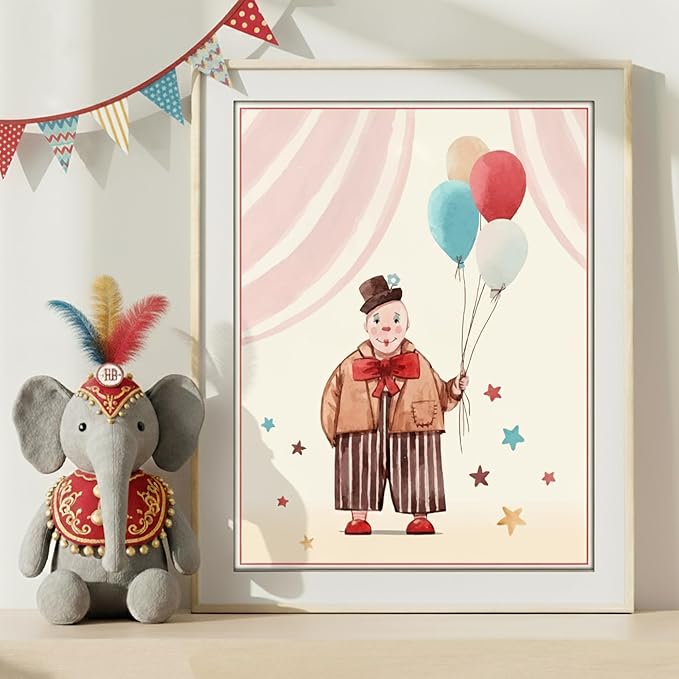 Circus Nursery Wall Art Prints (Set of 3) - Unframed - 8x10s | Delightful and Colorful Unframed 8x10 Inches Prints | Wall Art for Kids | Kids Room Décor | Classroom Décor | Bedroom Wall Décor
