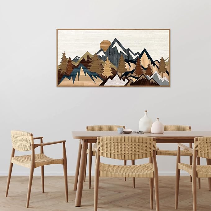 SIGNINART Large Mountain Framed Canvas Wall Art, Boho Sunrise Wilderness Wall Decor, Vintage Forest Nature Artwork, Modern Farmhouse Woodcut Style Art Prints for Living Room Bedroom, Office 20"x40"