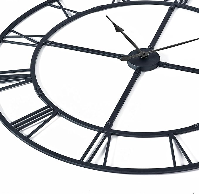 Extra Large 40 Inch Wall Clock for Living Room Decor – Silent Non-Ticking Modern Farmhouse Wall Clock, Oversized Decorative Metal Roman Numeral Clock, Black