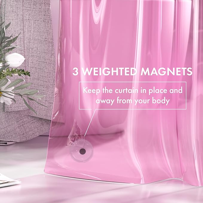 AmazerBath 72x78 Long Shower Curtain Liner, Clear Pink Plastic Shower Curtain Liner, Waterproof PEVA Shower Liner, Cute Lightweight Shower Curtains for Bathroom with 3 Magnets & 12 Rustproof Grommets