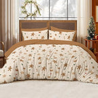 Christmas Comforter Set Queen Size, Christmas Bed Set with Gingerbread Beige Bedding Set for Holiday, 3 Pieces 1 Super Soft Comforter and 2 Pillowcase