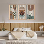 IARTTOP Large Boho Wall Art Set Of 3 Framed Mid Century Modern Wall Decor Abstract Geometric Wood Wall Art For Bedroom Living Room Office 16"x 32"