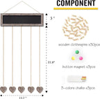 Picture Frames Brown Wood Collage Display Board with 30 Clips - Multip photo Cards Organizer with Adjustable Twines and Magnetic Chalkboard - Wall Hanging Picture Holder 15.7x5 Inch