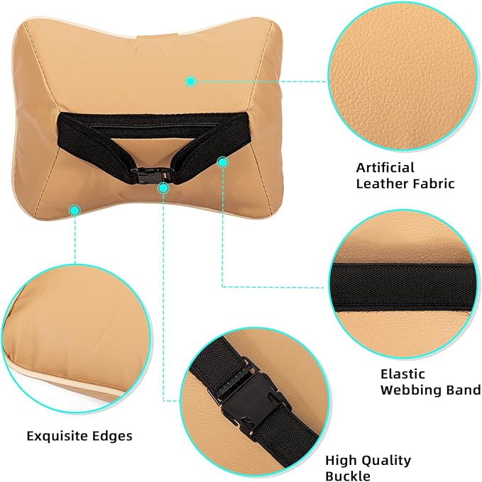 Car Neck Pillow, Car Headrest Pillow for Driving with 2.2" Rear View Blind Spot Mirrors, Memory Foam Car Pillow for Cervical Support, Vehicle Headrest Pillow for Car Seat, Beige