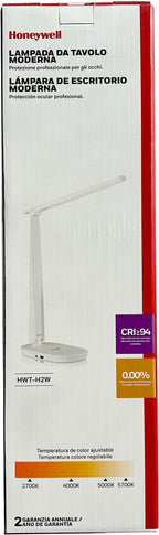 HONEYWELL LED Desk Lamp - HWT-H2 Sunturalux™ Eye-Caring Foldable Desk Light with USB A+C Dual Charging Port 4 Color Modes Dimmable Table Lamp for Home Office Bedroom Reading Study Work - White