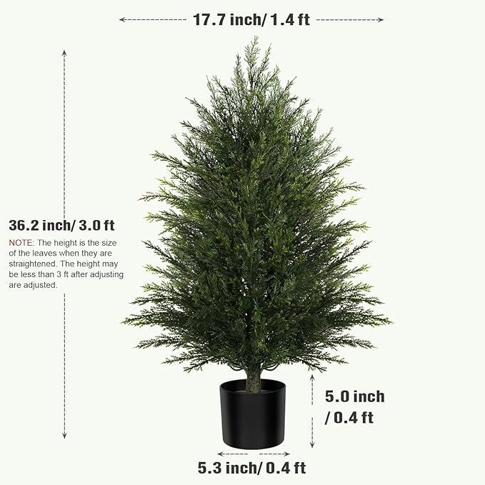 Artificial Topiary Ball Tree, Indoor Realistic Faux Boxwood Bush Potted Plants, Outdoor Fake Shrubs Cedar Evergreen Plants for Home Living Room Front Porch Decor (2, 3ft)