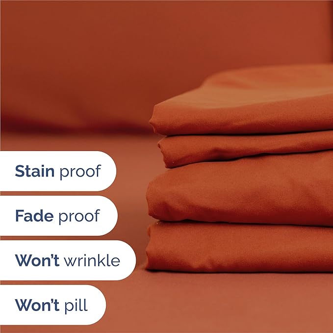 Split King Sheets Set 7 Piece - Includes 4 Pillowcases - Bed Sheets Split King - Soft Hotel Luxury Bedding - Cooling and Breathable - 1 Flat & 2 Fitted & 4 Pillowcases w/ Deep Pockets - Terracotta