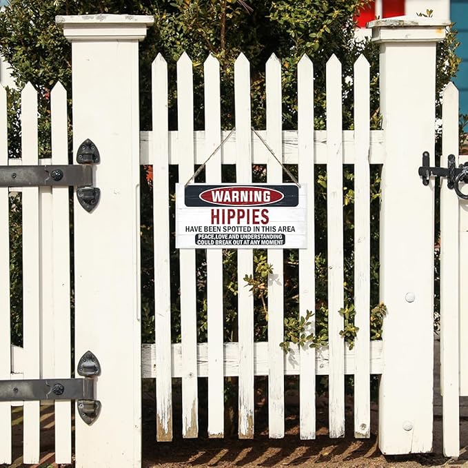 Warning Sign, Hippies Have Been Spotted In This Area Warning Wood Plaque Sign, Funny Door Signs, Decorative Wood Hanging Suspension Plaque, Farmhouse Wooden Wall Decor