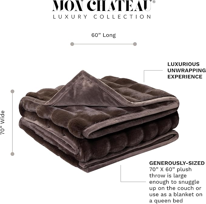 Mon Chateau Premium Reversible Luxury Faux Fur Throw for Couch, Sofa, or Bed - Plush Cozy Soft Blanket for Sleeping or Home Décor, 60" x 70" (Brown)