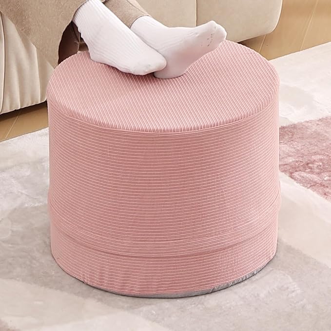 LITA Round Stuffed Pouf Ottoman, Corduroy Poufs with High-Density Foam Filling and Washable Cover, Furry and Fluffy Bean Bag Foot Stools Ottoman for Living Room, Bedroom, Office, Pink