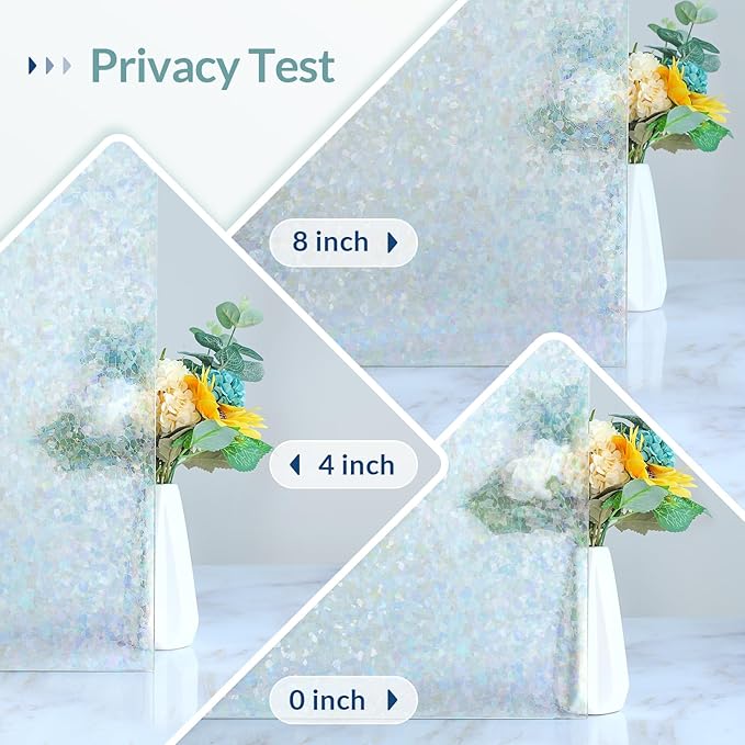 Haton Window Privacy Film, Rainbow Stained Glass Window Clings, 3D Decorative UV Sun Blocking Sticker, Removable Static Cling Heat Control Tint for Home Door, 23.6" x 78.7" Non-Adhesive