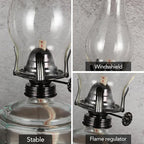 2 Pack Large Oil Lamp Vintage Glass Kerosene Lamp Antique Black Oil Lamps for Indoor Use Emergency Lighting Rustic Hurricane Lamp Clear Chamber Oil Lantern 12.5 Inch