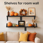 BAYKA Wall Mounted Floating Shelves, Wood Floating Wall Shelf for Books & Decor, Small Space-Saving Display & Organizer（Black，Set of 4）