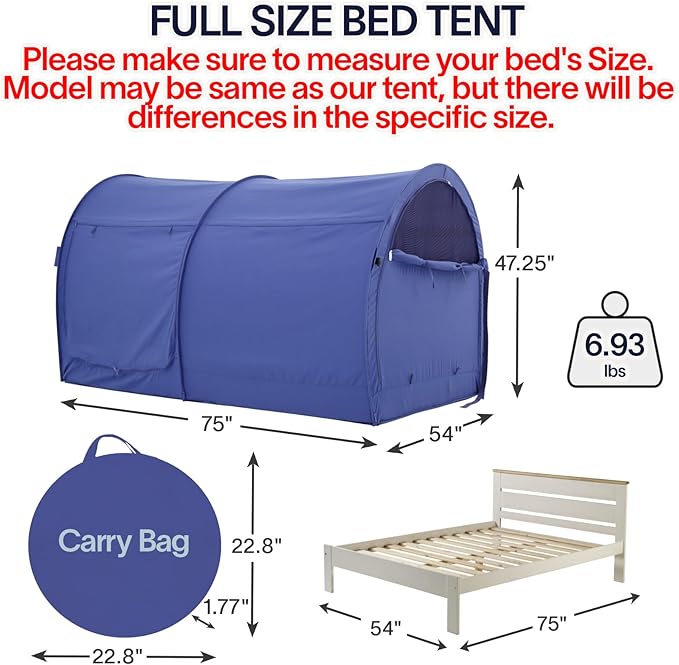 LEEDOR Bed Tent Dream Tents Bed Canopy Shelter Cabin Indoor Privacy Warm Breathable Pop Up Twin/Full/Queen for Kids and Adult Patent Pending(Mattress Not Included)