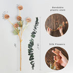 6 Artificial Silk Flowers + 3 Eucalyptus, Artificial Chrysanthemums with Stems for Home Decor, Light Taupe