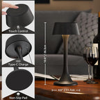 uuffoo Rechargeable Table Lamp, Outdoor Table lamp Cordless with Stepless Dimming & 3 Color Temperatures, Battery Operated Night Light for Patio, Bar, Restaurant, Home, Bedroom, Dining (Black)