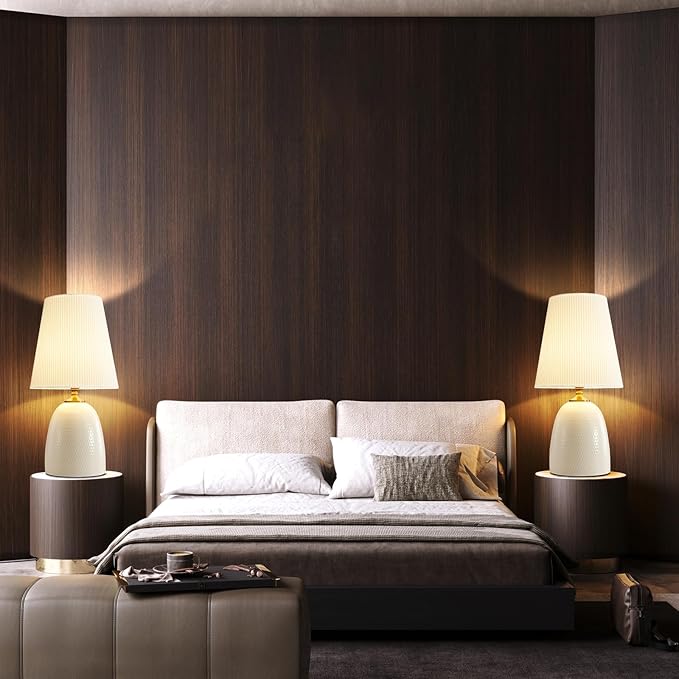 Modern Textured Ceramic Table Lamps 22.75In, White Table Lamp Decor for Living Room Bedroom Bedside End Desk Tables Lamp