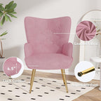 Nalupatio Mid Century Modern Accent Chair, Velvet Upholstered Armchair with Metal Legs, Tufted Button Wingback Side Chair, High Back Reading Chair for Living Room Bedroom, Pink