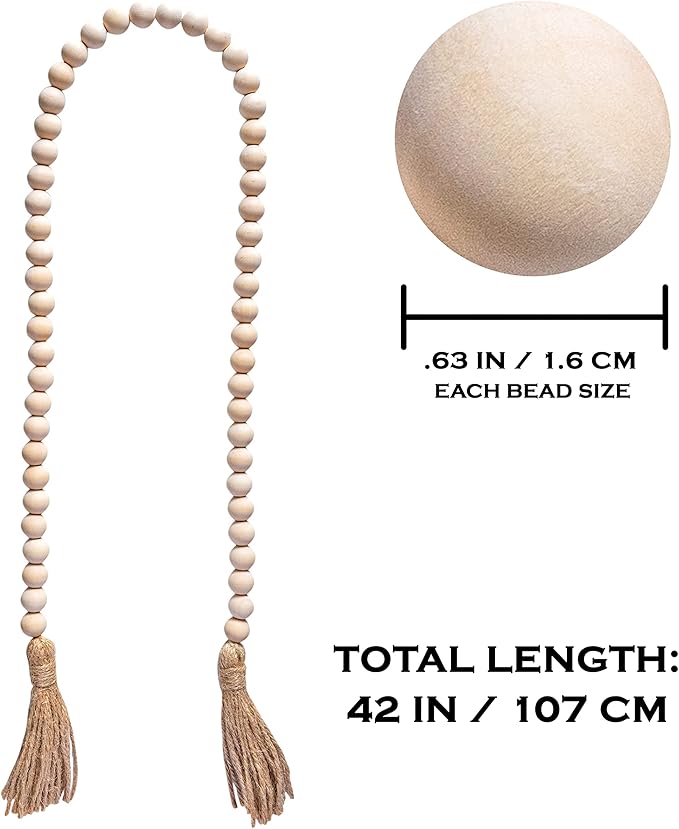 Decorative Wood Bead Garland Home Decor, Farmhouse Garland Beads with Tassel, Wooden Tier Tray Rustic Prayer Boho, Wooden Farmhouse Decor Boho Tassel