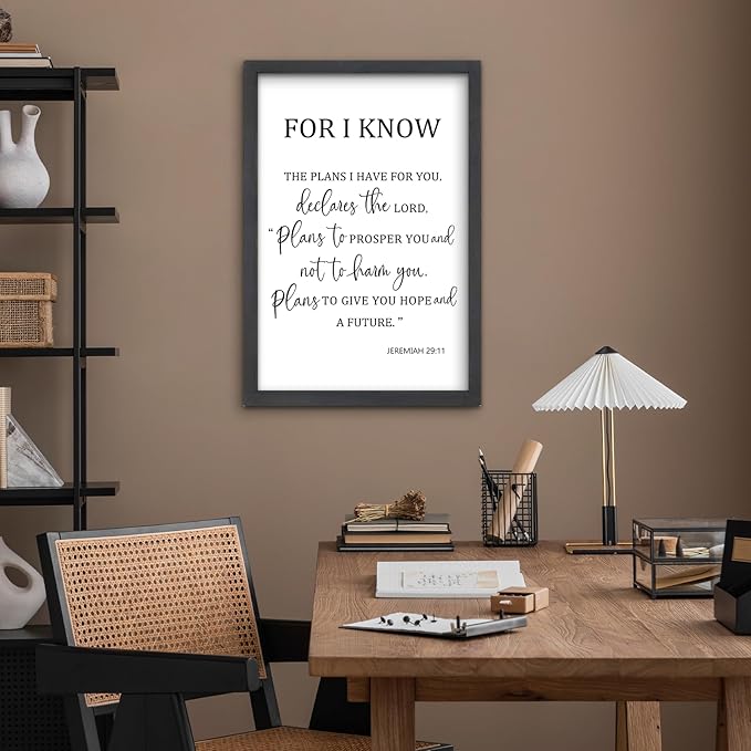 FZMHASLWW For I Know The Plans I Have for You Wall Decor 24"×16" Jeremiah 29 11 Sign Large Wood Framed Wall Hanging Art (Black)