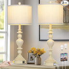 27" Farmhouse Lamps Set of 2 with USB C+A Charging Ports, Vintage Rustic Touch Control Table Lamp for Living Room, 3-Way Dimmable Traditional Nightstand Bedside Lamp for Bedroom Resin Washed Beige