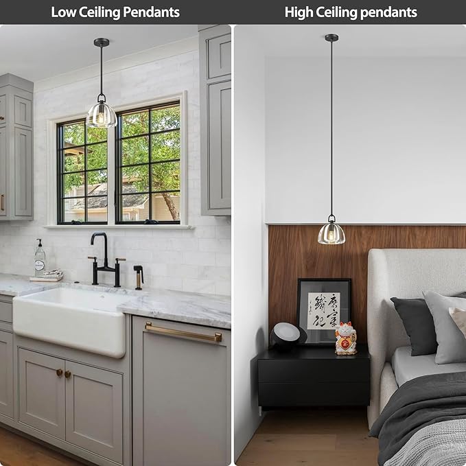 Botanist Crystal Dome Black Pendant Light,7" Crystal Modern Black Pendant Lights Kitchen Island, Hanging Crystals Dome Pendant, Farmhouse Kitchen Pendant Lighting Over Island,E12 Bulb Included