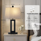 Touch Control Table Lamp Set of 2, Modern Black Bedside Lamps with USB C+A Ports & AC Outlet, 3 Way Dimmable Bedroom Lamps for Night Stands Bedroom Living Room,Nightstand Lamp