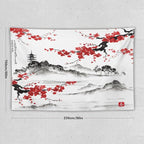 Cherry Blossoms Tapestry, Japanese Fuji Mountain Tapestry, Asian Japanese Wall Tapestry, Nature Landscape Tapestries for Bedroom Living Room Decor 90"x60"