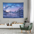 HZOHNAGO Mountain Tapestry Aurora Snow Mountain Sunset Pattern Printed Wall Tapestry Wall Hanging for Bedroom Living Room Dorm 80" W x 60" H