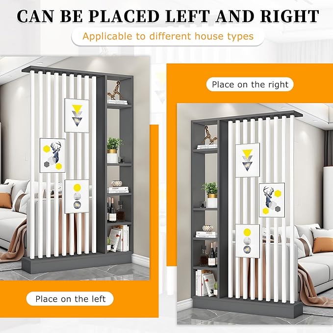 Wall Room Divider,Freestanding Room Divider with Shelves,Wood Room Divider Screen with Storage Cabinet, Wall Divider for Room Separation, for Home Office Decorative B 31.4×9.4×78.7in