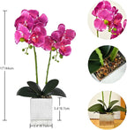 Artificial Potted Orchid Faux Phalaenopsis Silk Flowers Bonsai Realistic Arrangement in Silver Vase for Home Decoration Table Centerpiece, Purple