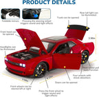 Car Toys for Boys 1/24 Diecast Cars Hellcat SRT Collectibles Model Kit,Pull Back Metal Toy Car with Lights and Sounds,Toy Cars for Boys Age 4-7（Red）