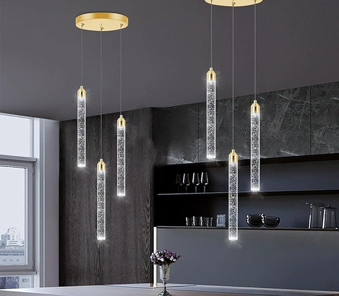 Pendant Lights Kitchen Island Mini Chandelier Gold Pendant Light Crystal Light fixtures Adjustable Hanging Ceiling Hanging Lights Bubble Mini Crystal Ceiling Light for Dining Room Bedroom 2700K 6000K