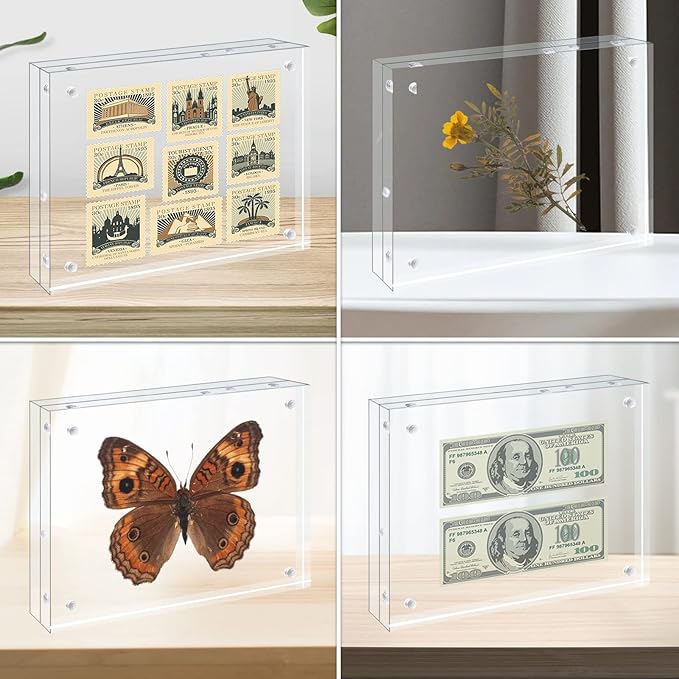 Egofine 6x8 Acrylic Frames 5 Pack, 20mm Thicker Frameless Clear Picture Frames, Double Sided Magnetic Picture Frames, Free Standing Desktop Display