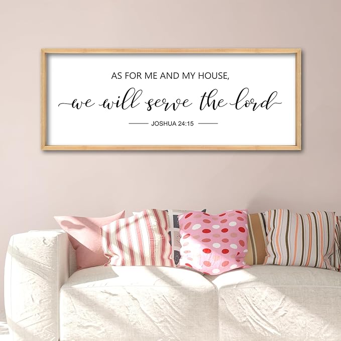ZZJJHYWGQ As For Me And My House We Will Serve The Lord Wall Decor Art 32" x 12" Large Bible Verse Sign for Bedroom Christian Wood Framed Wall Hanging (Wood)