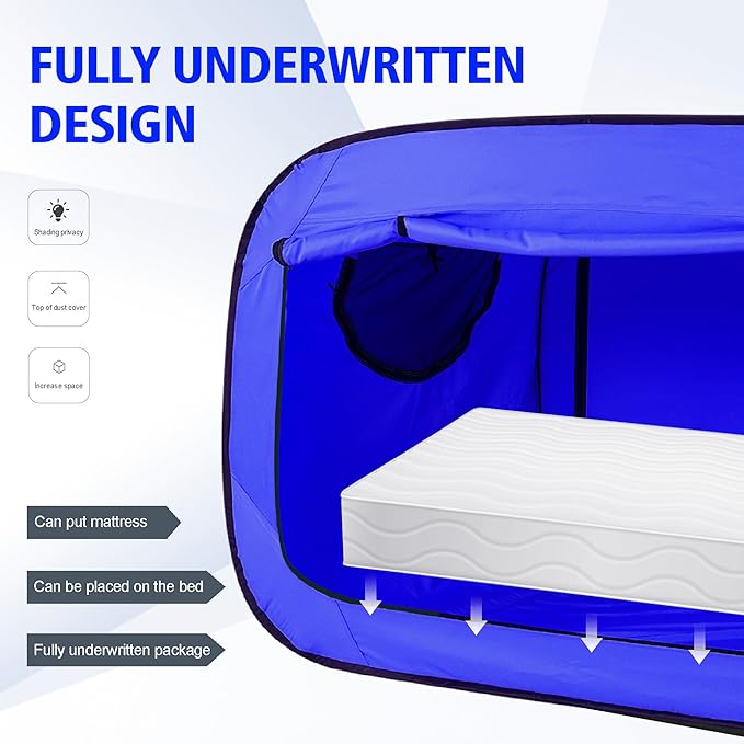Bed Tent Twin Bed Canopy Portable Dream Tent for Adult Indoor Sleeping Tents with 2 Doors Breathable Private Space Tents, Blue