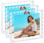 3Pack Scalloped Acrylic Photo Frame 8×10 Inch, 15+15mm Thick Block Clear Glass Photo Frame with Thick Block | Acrylic Picture Frames Modern Gift Set (3Pack, 8X10)
