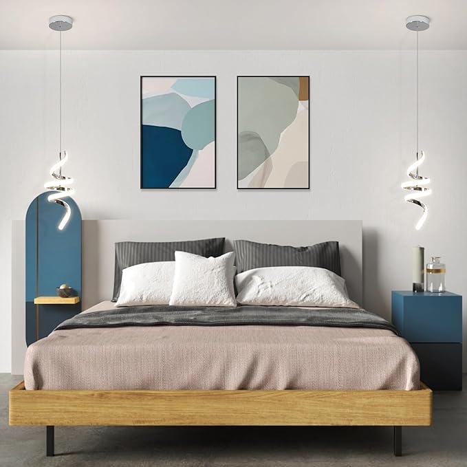 Modern Spiral LED Pendant Lights Kitchen Island, 22W Adjustable Height Hanging Light Fixture 4000K Chrome Chandelier for Dining Room Cafe Table, 1 Pack