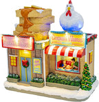 Chicken and Waffles Restaurant Themed LED Lights Animated Christmas Village with Motion and Sound 10" x 6" x 10"