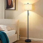 Floor Lamp for Living Room, 63in Black Standing Lamp, 3-Way Dimmable Floor Lamp for Bedroom, Tall Lamp with White Linen Shade for Office