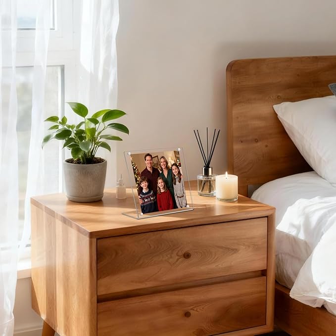 6 Pack Acrylic Picture Frame 4x4 inch, Magnetic Photo Frames, Clear Slanted Back Acrylic Frameless Transparent Frame for Desktop Display, Standing Photo Display Holder Gift for Home, Office