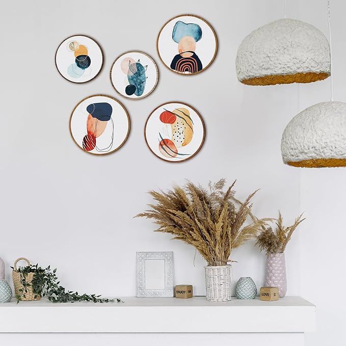 Qunclay 5 Pcs Wall Art Decor Wooden Living Room Wall Decor Bohemian Hanging Farmhouse Geometric 10'' and 8'' Aesthetic Wood Minimalist Posters for Bedroom(Geometry)