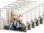 JOHOUSE 5 Pack 5 x 7 Acrylic Picture Frames, Double Sided Magnetic Photo Frames Self Standing Frameless Transparent for Desktop Display Gifts for Women